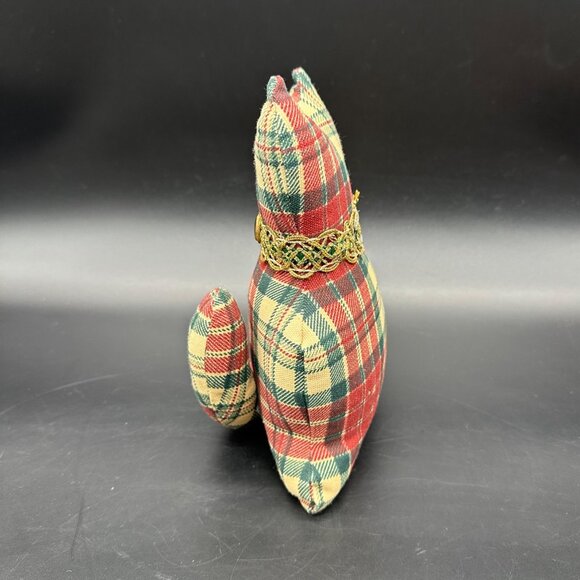 Vintage Cat Shaped Throw Pillow Red Green Plaid Stuffed Animal Kitty Kitten - Picture 3 of 10
